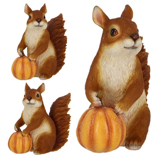 Ekorrfigur med pumpa, höjd 15 cm