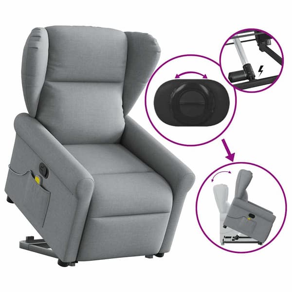 vidaXL Lyftbar massagefåtölj ljusgrå tyg