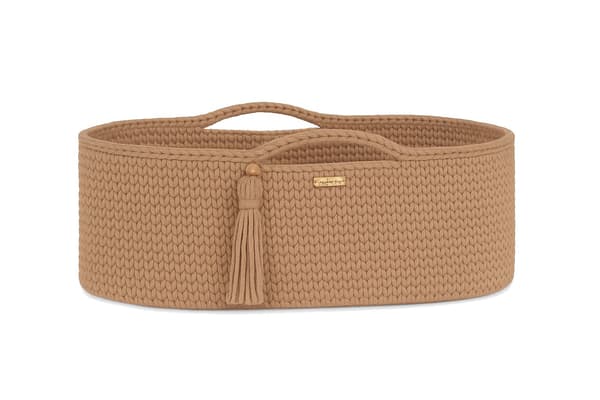 Håndlavet BOHO bomulds Moses-kurv med madras - sand