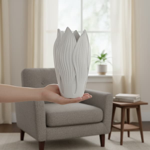Dekorativ bladformad vit vas för blommor, modern design