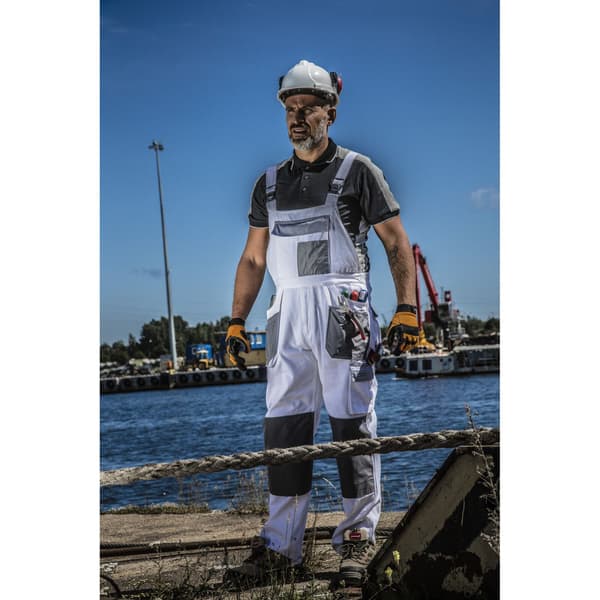 VIT-GRÅ DUNGAREES 100% BOMULL, "M (50)", CE, LAHTI