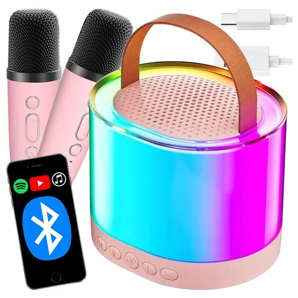 [paczb] Karaoke-sæt Højttaler 2 Mikrofoner Bluetooth USB SD Mini Jack Z3344