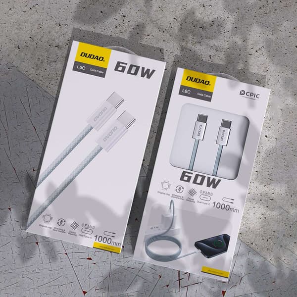 Holdbart UCB-C PD 60W Kulfiberflettet Kabel 1m Lyseblå