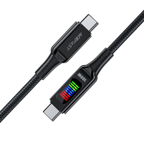 USB-C - USB-C 100W kaapeli näytöllä 1,2m musta