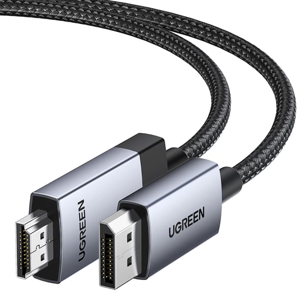 DisplayPort - HDMI 4K 60Hz flätad kabel 1m grå