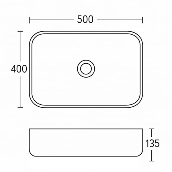 Rektangulær bordvask 50×40×13,5 cm blank hvid - Aquaterris