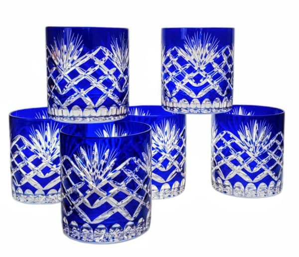 Koboltkrystal whiskyglas Ananas 6 stk.