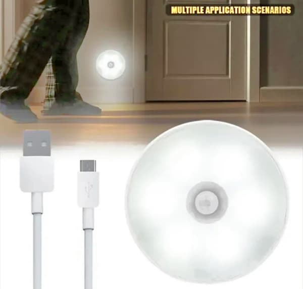 PIR rund sensor nattlampa med batteri för väggmontering