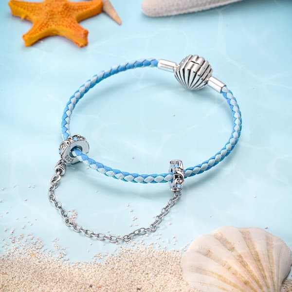 Sølvsikkerhedskæde til delfinarmbånd med blå krystaller