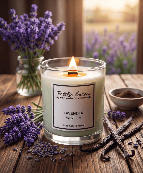 Sojalys med trævæge + LAVENDEL VANILJE