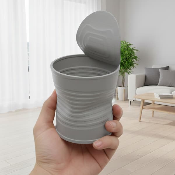 Grå urtepotte formet som en knust plantedåse, moderne design