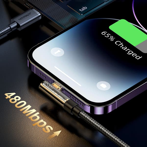 Vinklet iPhone Lightning til USB opladnings- og dataoverførselskabel 2.4A 1.2m sort