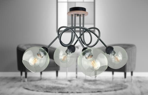 Loftlampe 4xE27 EVIE SORT/TRÆ