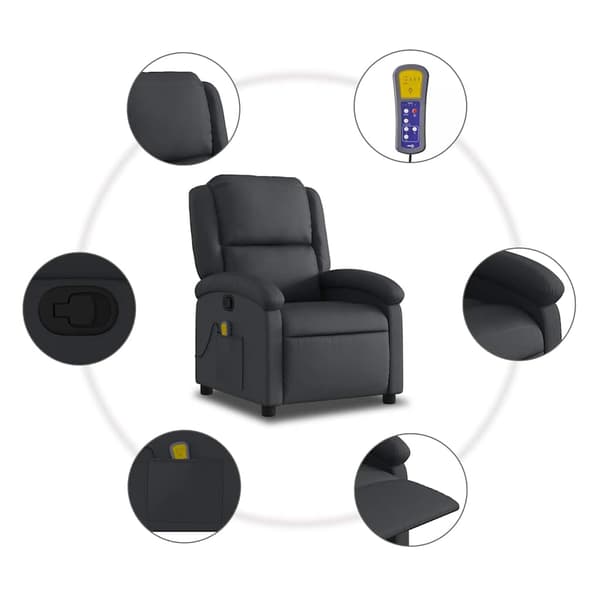 vidaXL lænestol med massagefunktion, sort, ægte læder