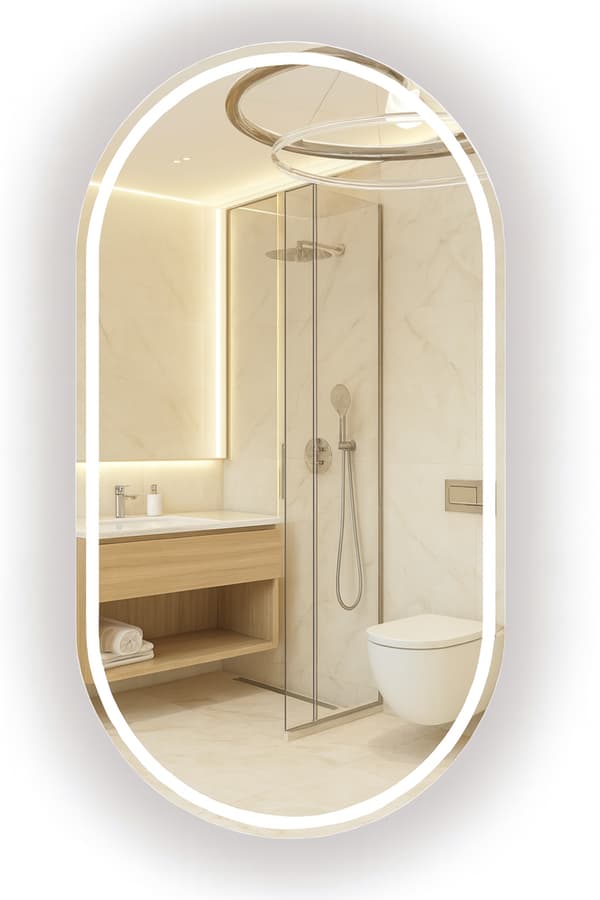 OVAL BADRUMSPEGEL LED-BELYSEN RAMLÖS MARKSPEGEL 45x80 Lunara