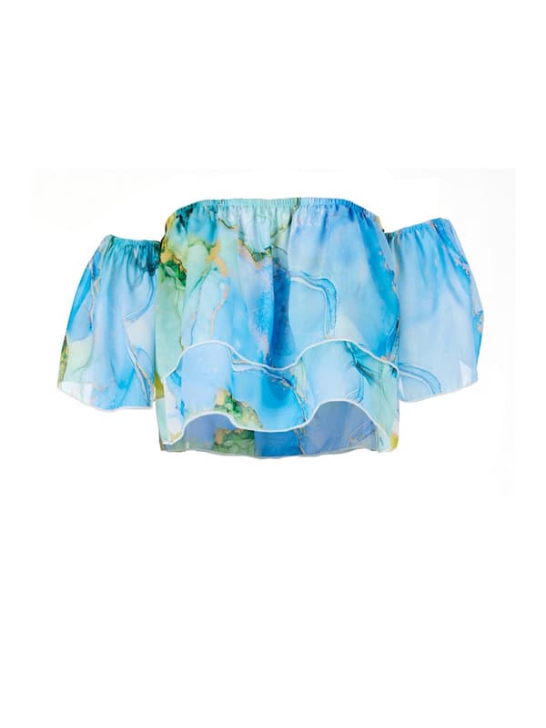 Chiffonbluse med havbølgeprint, S/M