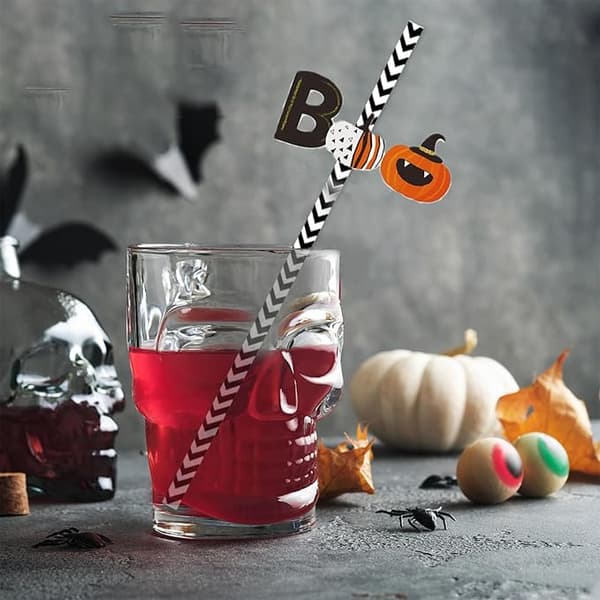 Halloween papirsugerør græskar sort og orange 24 stk.