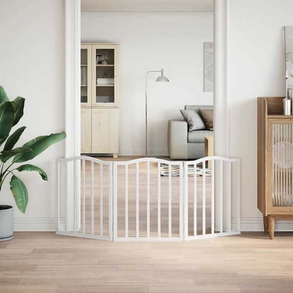 vidaXL foldbart sikkerhedsgitter til hunde, 3 paneler, hvid, 150 cm