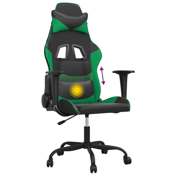 vidaXL massage-gamingstol, sort og grøn, kunstlæder