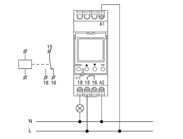 Elektronisk timer med LCD-display för DIN-skena
