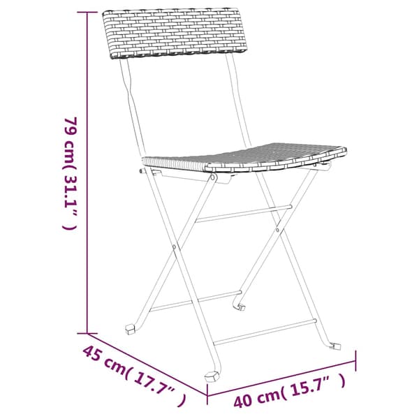 vidaXL foldbare bistrostole, sæt med 2, sort, polyrattan og stål