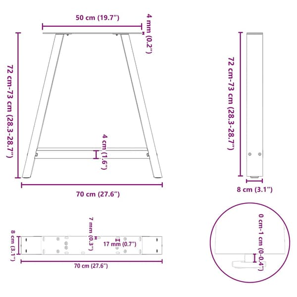 vidaXL sofabordsben, 2 stk., sort, 70x(72-73) cm, stål
