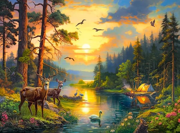 Palapeli 3000 palaa C-300686-2 Auringonlasku Forest Riverin yllä