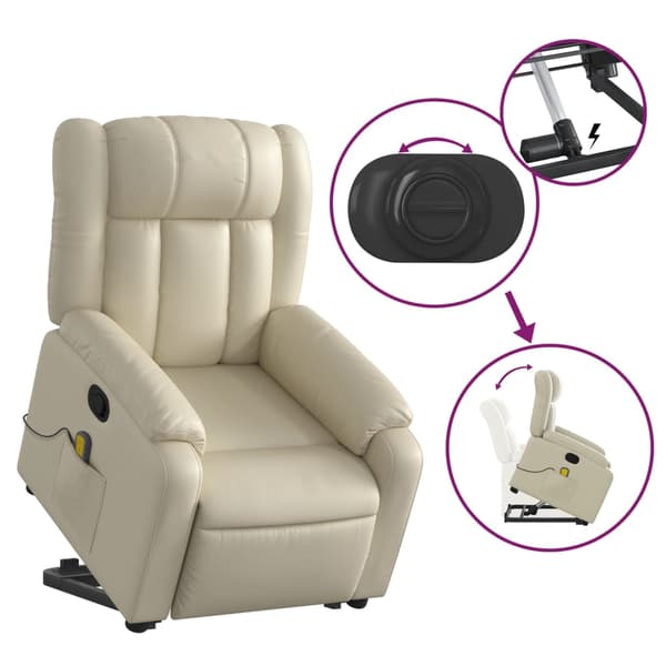 vidaXL Lyftbar massagefåtölj, krämfärgad, konstläder