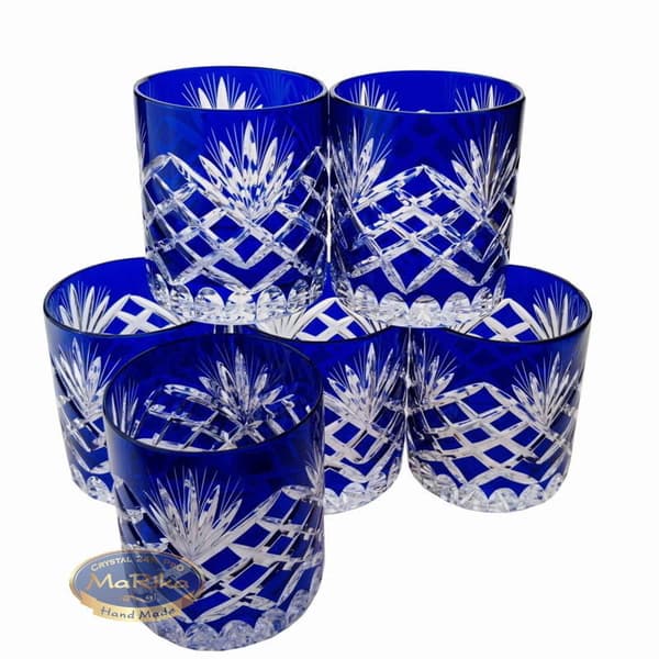 Koboltkrystal whiskyglas Ananas 6 stk.
