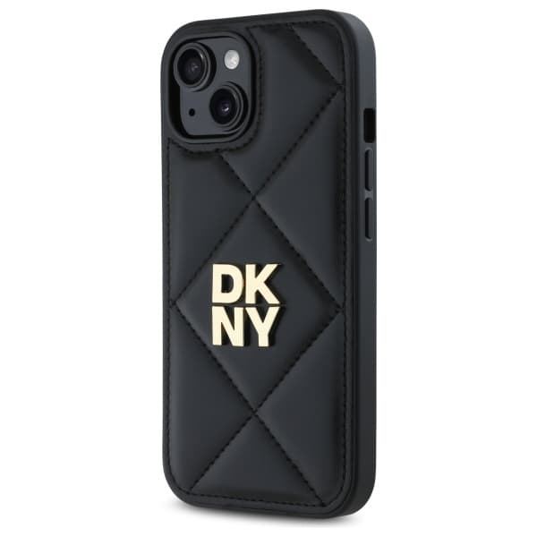 DKNY Quilted Stack Logo iPhone 15-skal, svart