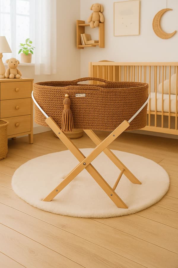 BOHO Handgjord Moseskorg med Stativ - Karamell