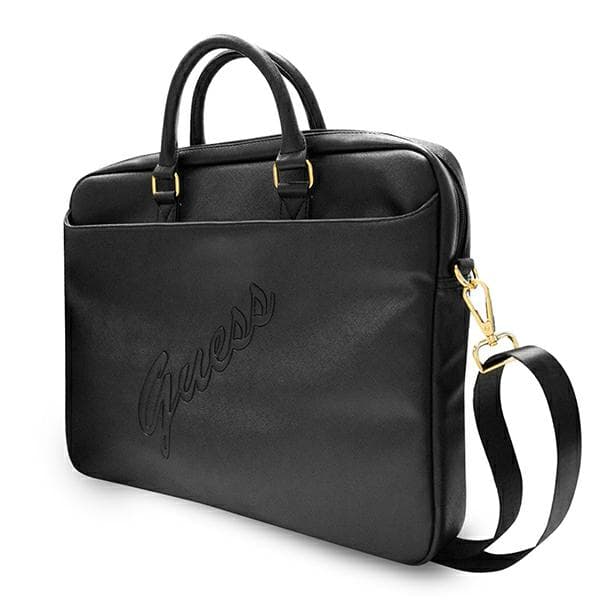Guess Saffiano Script -läppärilaukku jopa 16 tuuman näytölle, musta