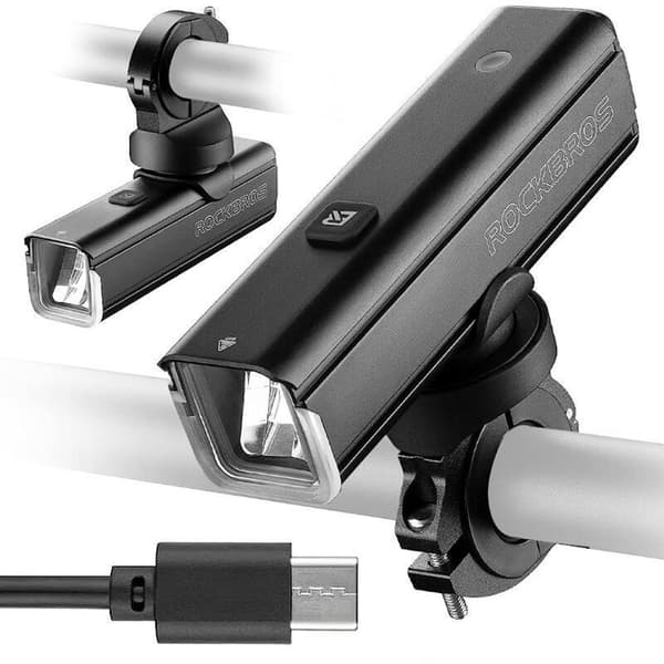 1000 lm cykelforlygte med USB-C - USB-A kabel - sort