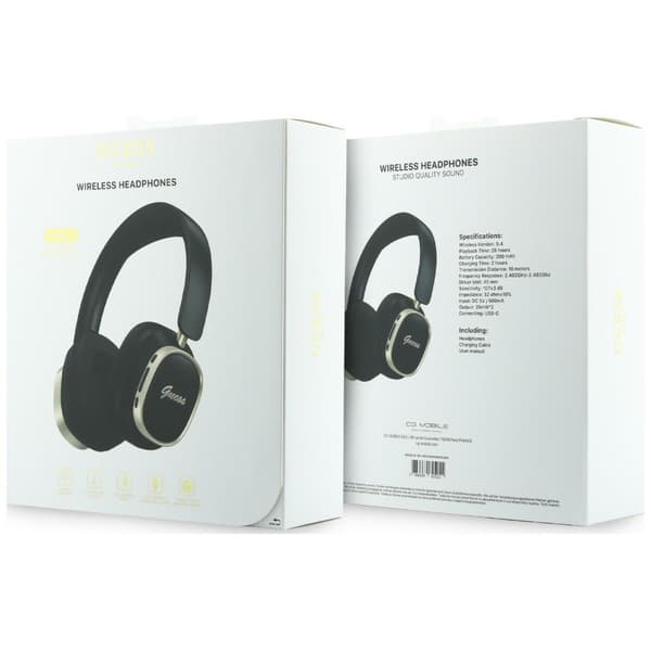 Guess Bluetooth ENC Rektangel Metal Script Sort Over-Ear Hovedtelefoner