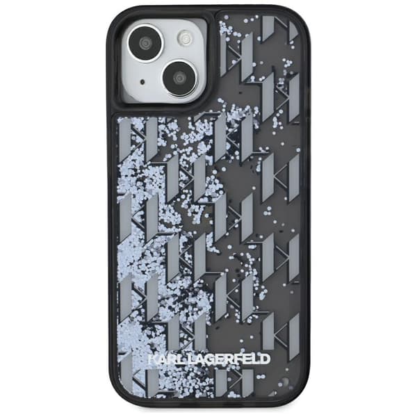 Karl Lagerfeld Liquide Glitter Monogram Gradient Cover til iPhone 15 Sort