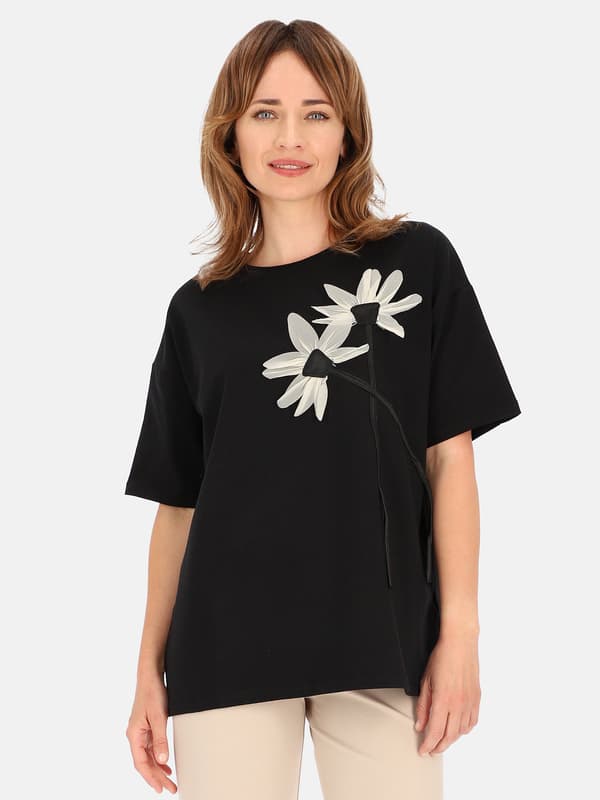 Damblus i bomull med blomapplikation