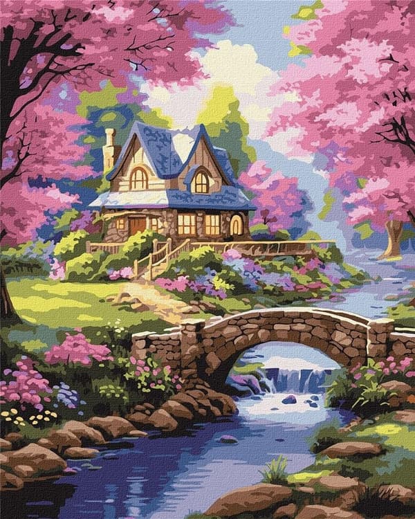 Maleri efter tal - Hus i blomster 40x50cm