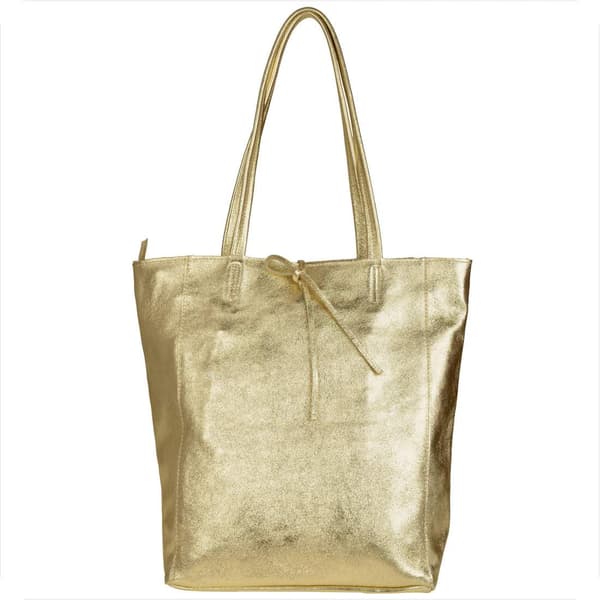 Læder shoppertaske med lynlås, guld, XL