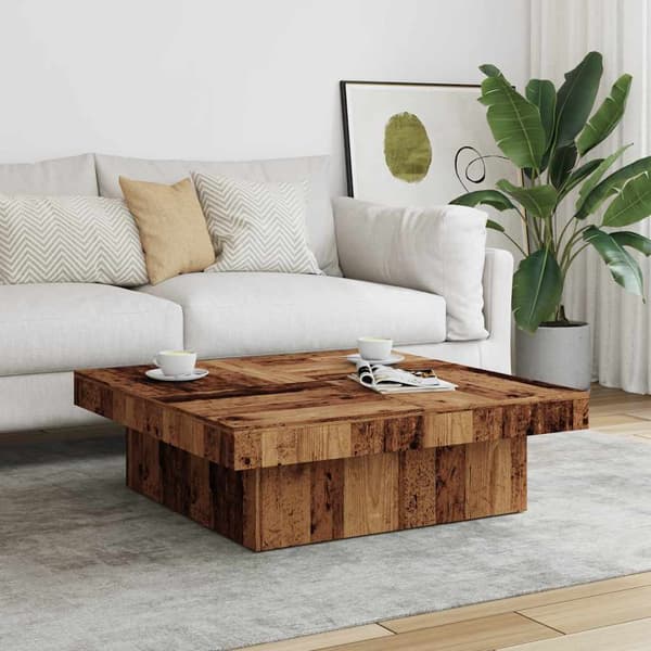 vidaXL sofabord, antik træ, 90x90x28 cm, spånplade