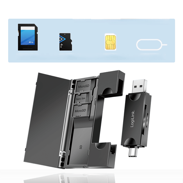 LogiLink USB 3.2 Gen1 SD/microSD-kortlæser USB-C USB-A OTG-lagring 5 Gb/s
