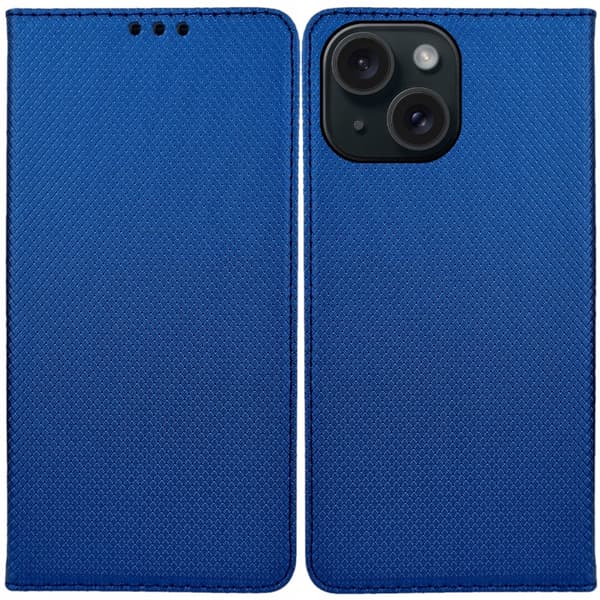 Fodral till iPhone 15 SMART MAGNET BOOKFODRAL STÄNGT MARINBLÅ + 9H Glas
