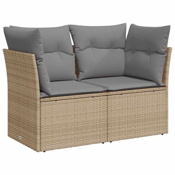 vidaXL Trädgårdssoffa med kuddar, 2-sits, beige, polyrotting