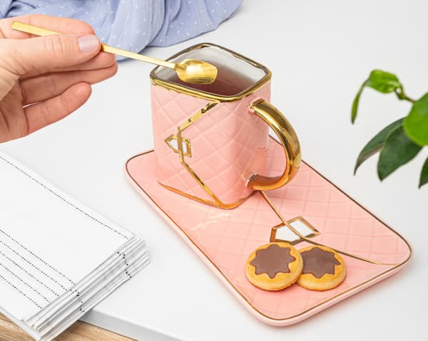 Muggset med fat och sked - ROSA