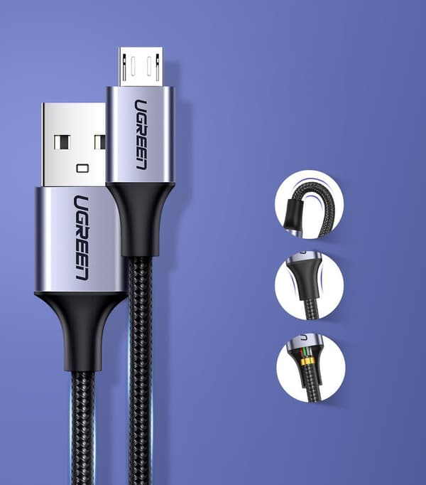 USB - micro USB -kaapeli 1m harmaa