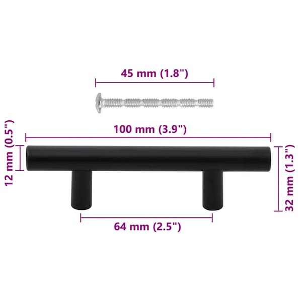 vidaXL skabsgreb 10 stk. sort 64 mm rustfrit stål