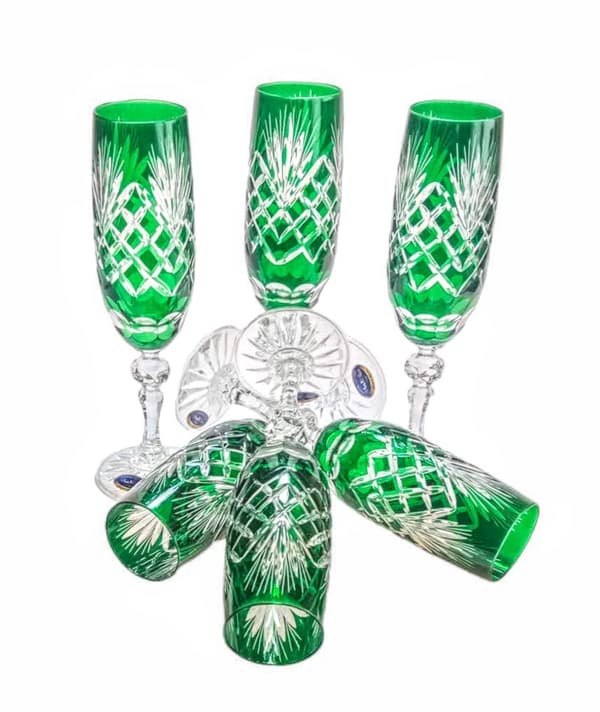 Smaragdgrønne krystal champagneglas 150 ml Ananas