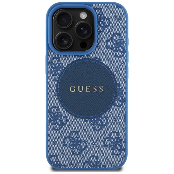 Guess 4G Circle Classic Logo-etui til MagSafe til iPhone 16 Pro, blå