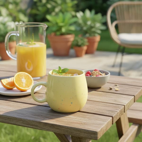 Keltainen 480ml pilkullinen pop-muki