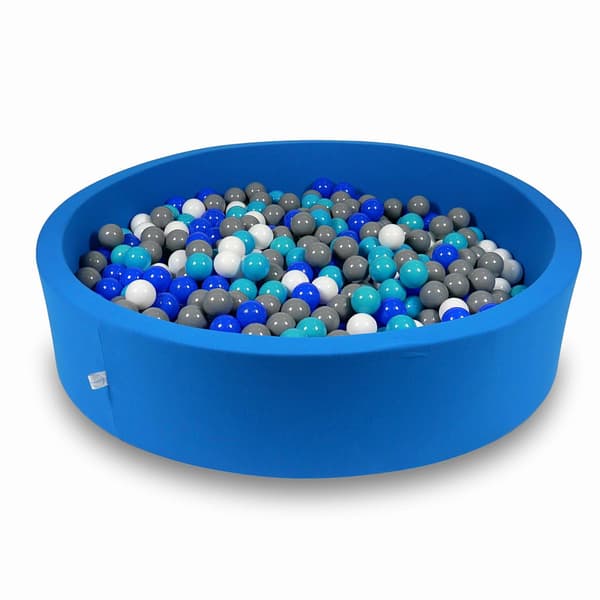 Tør pool 130x30cm blå med 600 bolde: turkis, blå, hvid, grå
