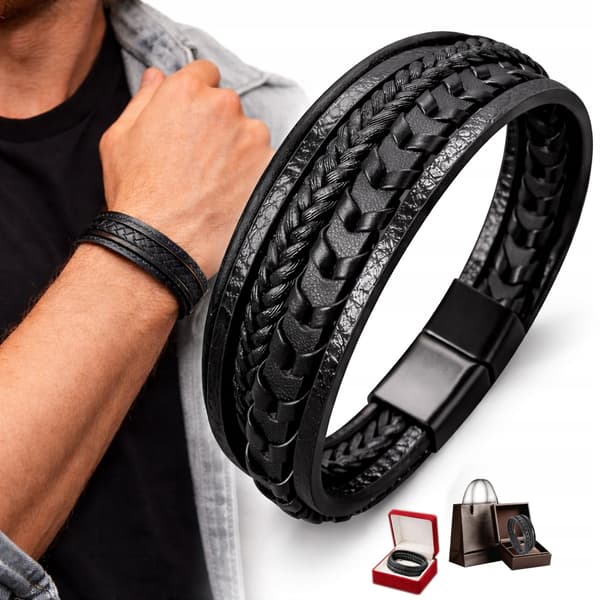 HERRLÄDERARMBAND SVART TITANLÄDERARMBAND JUSTERBART